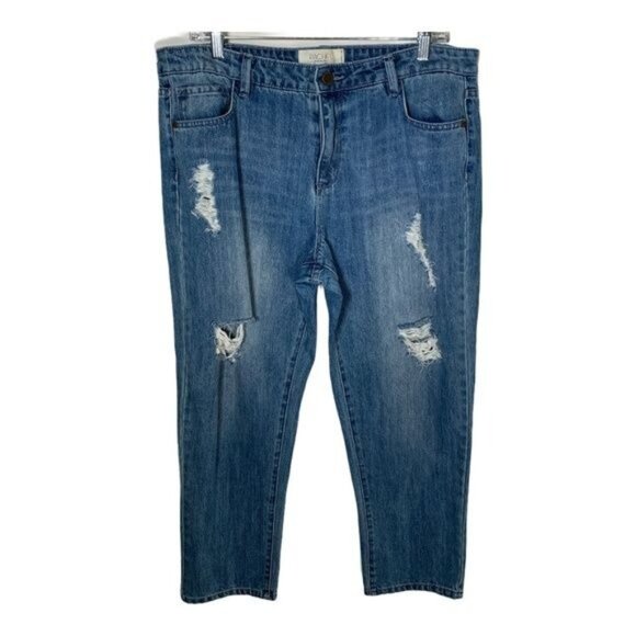 Rachel Roy Straight Ankle Jeans Size 32 High Rise Ripped Blue Denim - Picture 1 of 9